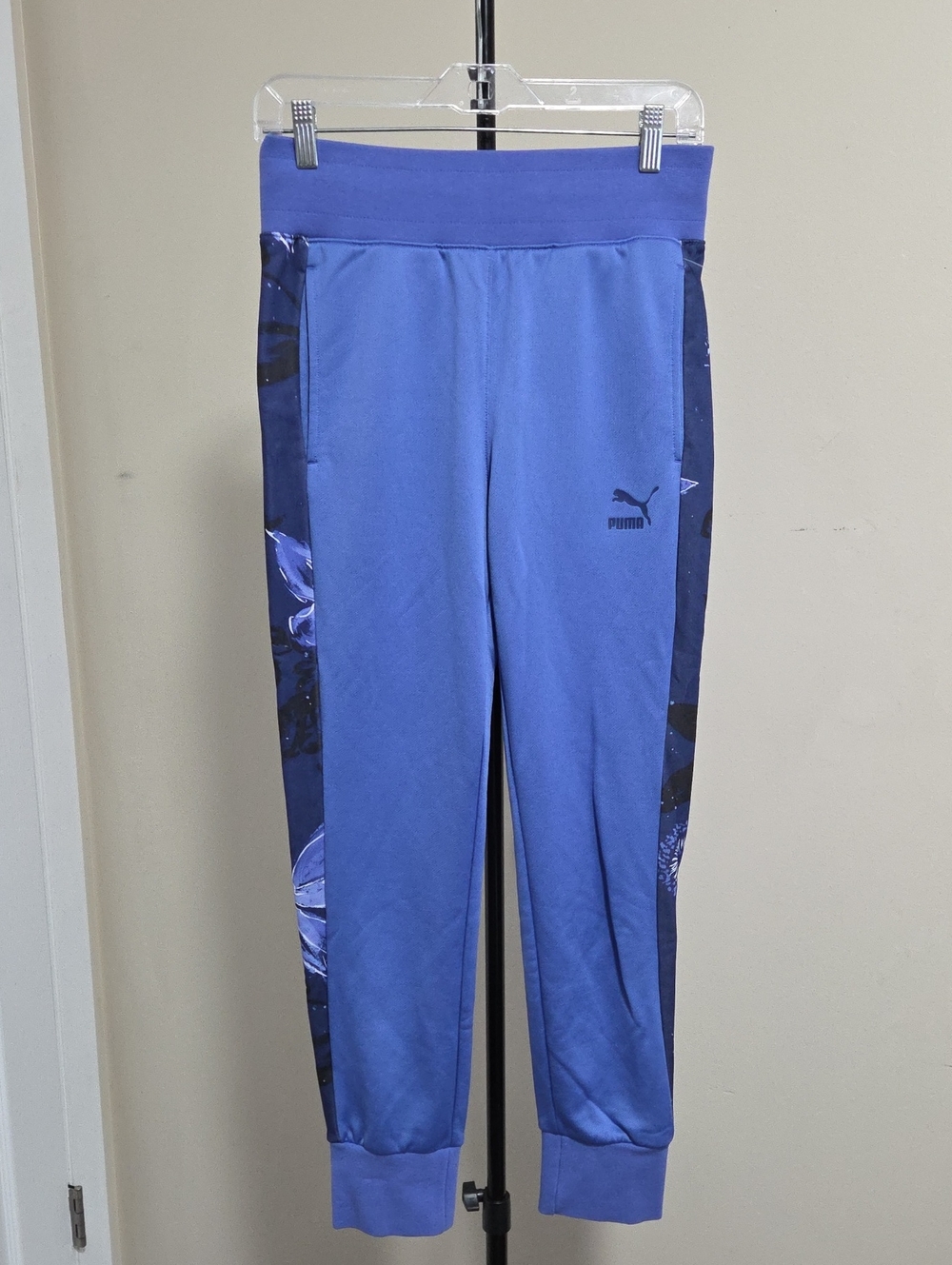 Puma Blue-Purple Track Joggers with Patterned Side Stripes